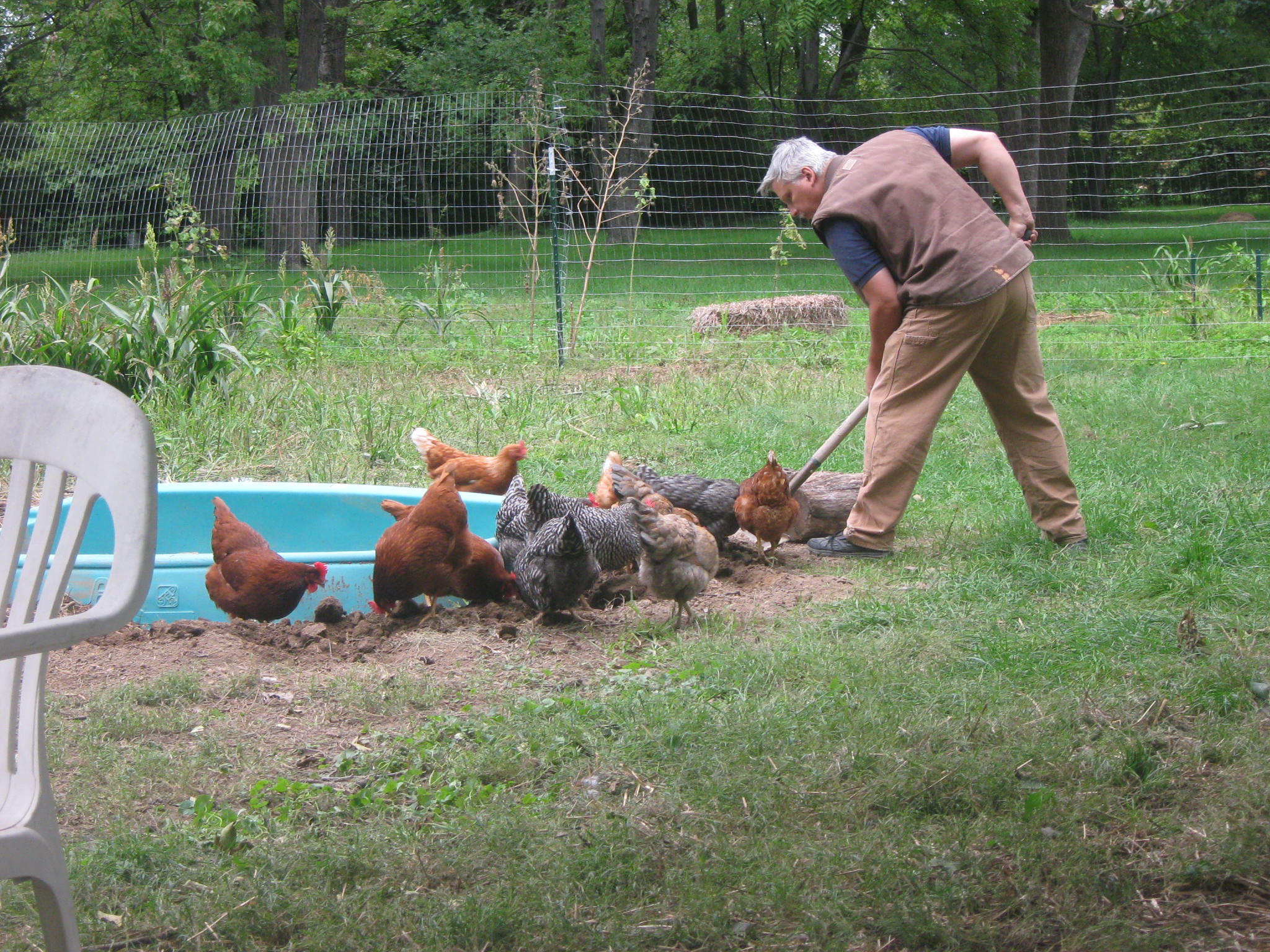 Workin on the pond drain.With a lotta help from the gang.