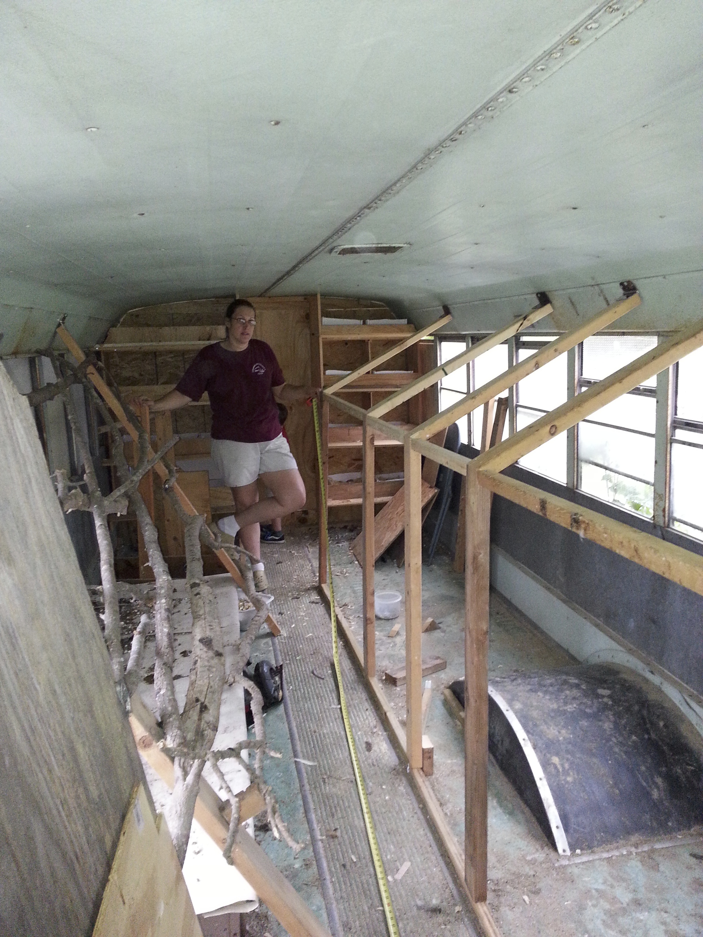 Working on framing for Bus Brooder.