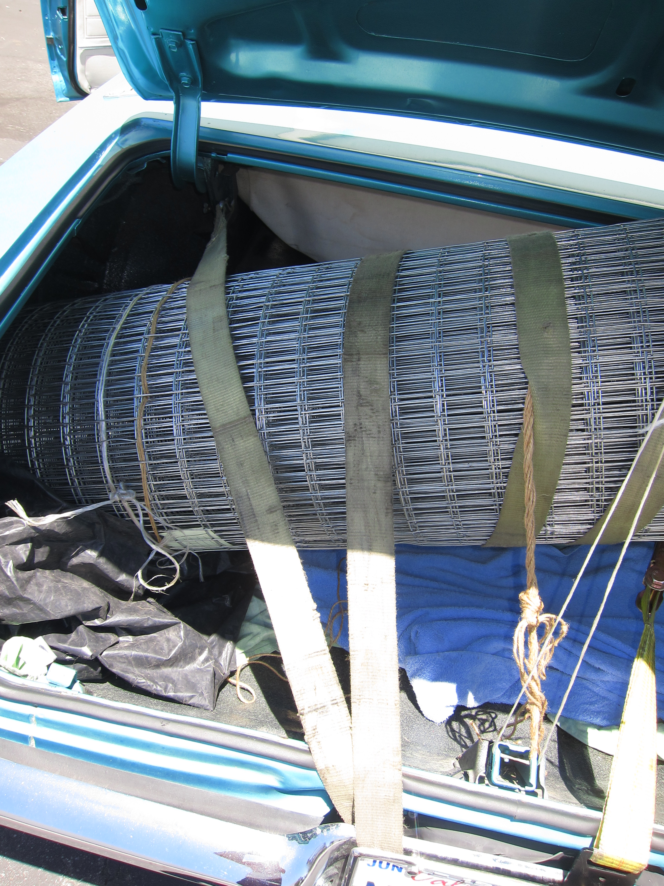 Yikes, thankfully the roll didn't fly out of my trunk on the hour drive home through L.A. traffic down the 210 freeway. We secured it well.
