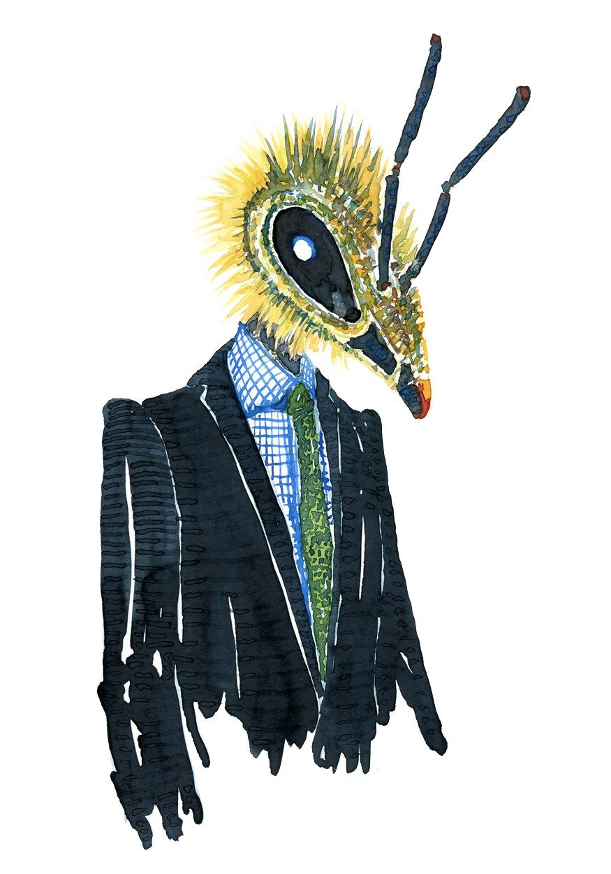 Bee in dark suit and green tie Watercolor by Frits Ahlefeldt #bee #insect  #illustration #drawing #watercolour #portrait #… | Bee drawing, Bug art,  Animal paintings