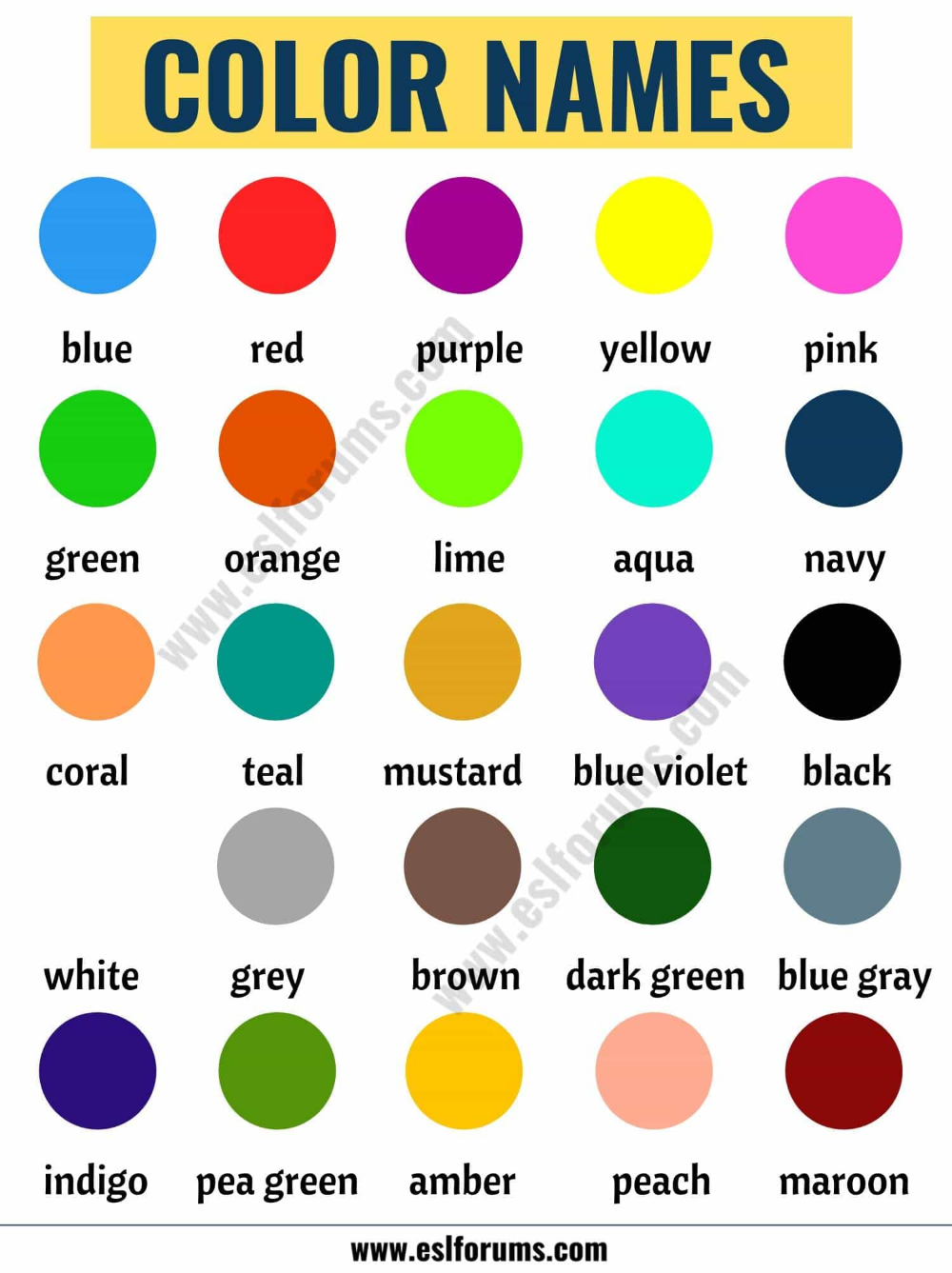 Color Names: List of Colors in English with the Picture! - ESL Forums |  Colors name in english, Colour names list, Color names