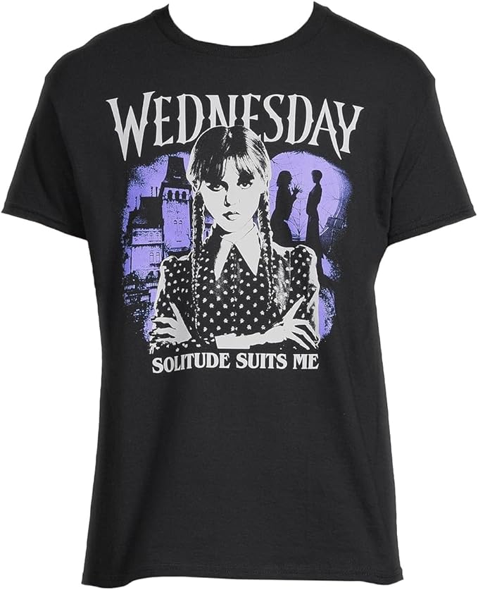 Wednesday Addams Series Women's Solitude Suits Me Graphic Print T-Shirt (X-Large)