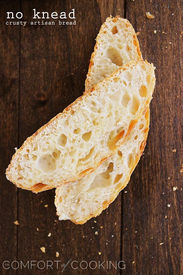 No-Knead Crusty Artisan Bread – My most reader-loved recipe! This crusty, fluffy artisan bread needs only 4 ingredients and 5 minutes. | thecomfortofcooking.com